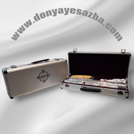 فلوت سوزوکی کلید دار SUZUKI روکش نقره جعبه الومینیومی